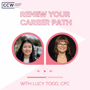Shiwon Oh and Lucy Todd in promotional image for Thirsty Thursdays with CCWomen Podcast episode Renew Your Career Path with Lucy Todd, CPC