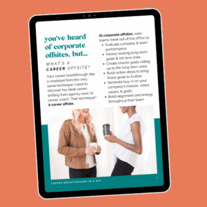 Tablet with page of ebook workbook Career Breakthrough in a Day by Lucy Todd Coaching