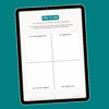 Tablet with page of ebook career transition guide Career Clarity Workbook by Lucy Todd Coaching. The title of the page is "Plot It Out" and it features a scatter-chart exercise of tasks you love and hate to do at work