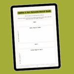 Tablet with page of ebook career transition guide Career Clarity Workbook by Lucy Todd Coaching. The page is titled "Option 1: Set Outcome-Based Goals" and features blank white boxes for customers to fill in their own goals and action steps